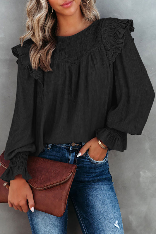 Obsidian Flounce Sleeve Blouse