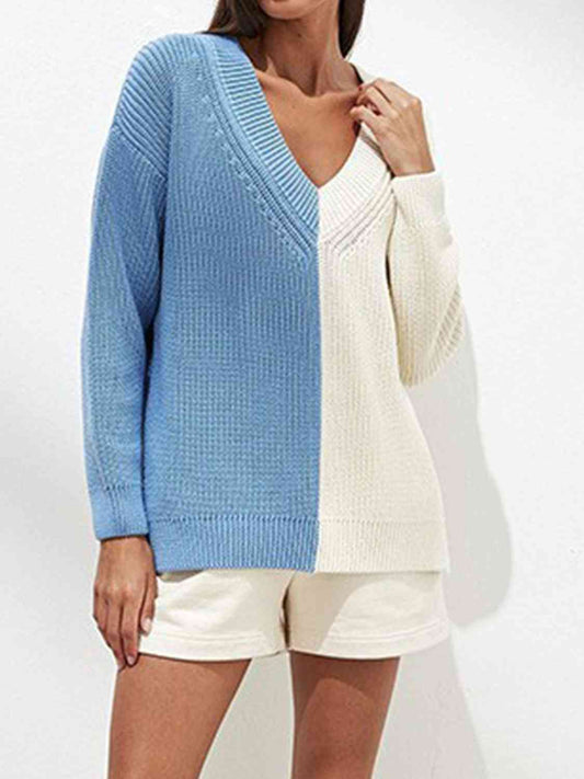 Ivy League V-Neck Dropped Shoulder Sweater