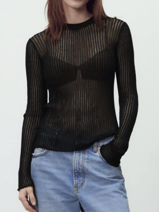 Supermodel Round Neck Ribbed Knit Top